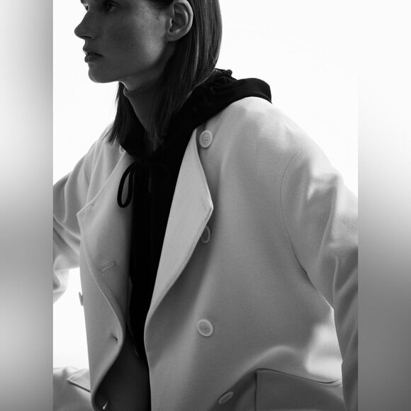 ZARA DOUBLE BREASTED BUTTONED COAT Ecru - Picture 3 of 7